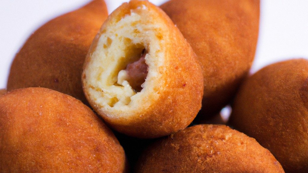 Imagem de uma coxinha fit, feita sem massa, cozida em uma airfryer. A coxinha é dourada e crocante, com um recheio cremoso e suculento. O fundo é branco e o texto "Coxinha Fit Na Airfryer: Receita Sem Massa, Fica Uma Delícia" está escrito na parte superior da imagem.