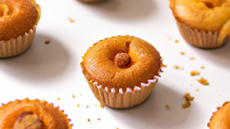 Imagem de cupcakes dourados e fofos feitos na Airfryer, dispostos em uma grelha de metal. Os cupcakes estão decorados com granulado colorido e um redemoinho de cobertura branca.