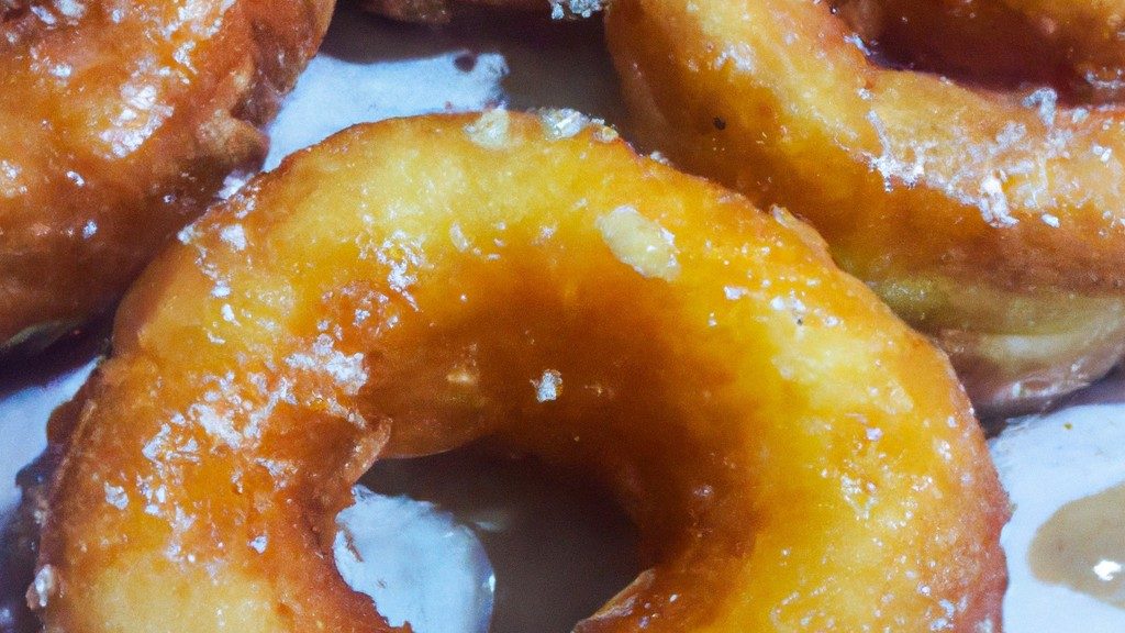Imagem de donuts dourados e crocantes fritos ao ar em uma cesta de fritadeira de ar. A imagem mostra o exterior crocante e o interior macio dos donuts, com uma cobertura de açúcar em pó polvilhada por cima.