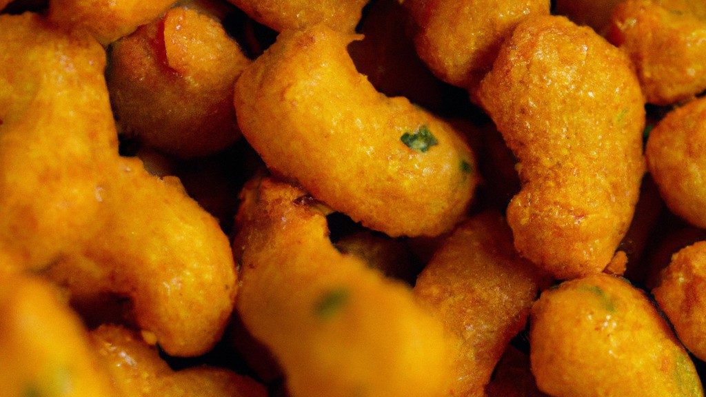 Imagem de ervilhas crocantes e douradas preparadas na Airfryer, com fundo desfocado. A imagem destaca a textura crocante e a cor vibrante das ervilhas, que são acompanhadas por um texto que explica como prepará-las facilmente na Airfryer para obter um resultado delicioso.