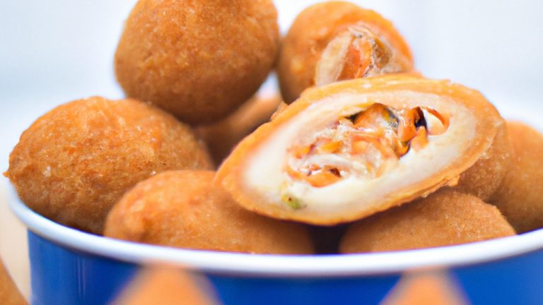 Uma imagem de coxinhas de frango crocantes e douradas preparadas em uma airfryer. As coxinhas são recheadas com frango desfiado temperado e cobertas com farinha de rosca.