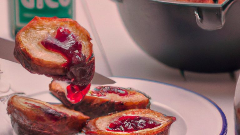 Imagem de figos assados em uma Airfryer, cobertos com geleia de amora e queijo brie derretido. Os figos são de cor marrom-dourada e o queijo é dourado e borbulhante.