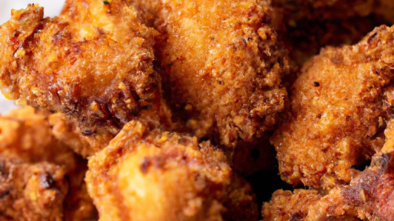 Imagem de filés de sobrecoxa de frango crocantes e dourados, preparados na airfryer. Eles são dispostos em uma travessa com uma guarnição de limão e ervas frescas. A imagem transmite a facilidade e o sabor desta receita de airfryer.