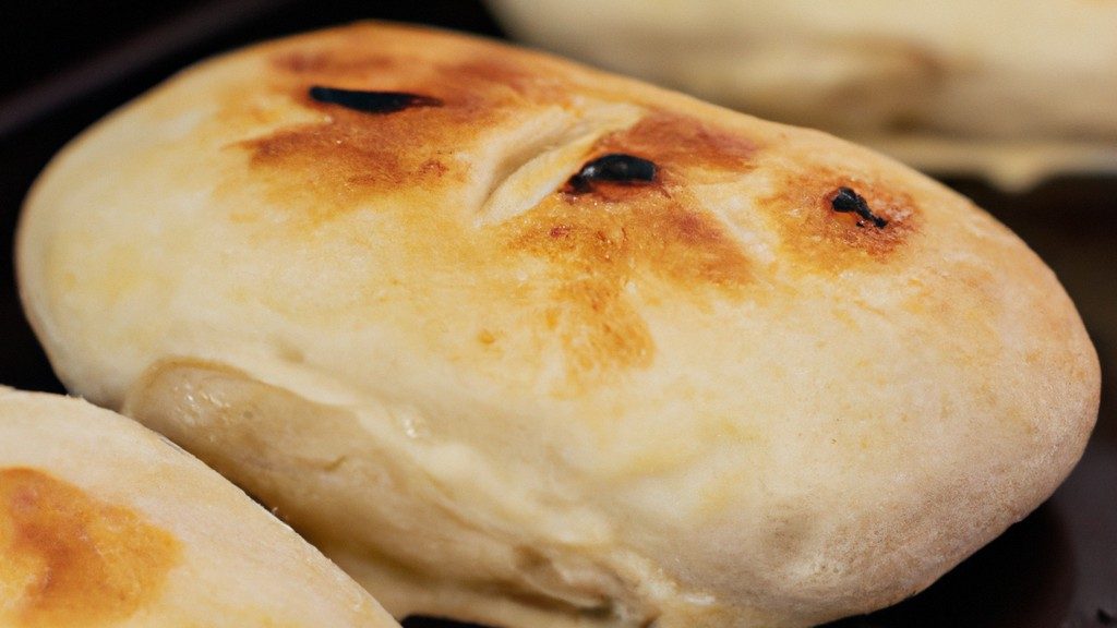 Uma foto de focaccia recheada cozida em uma Airfryer. A focaccia é quadrada, com uma crosta crocante e dourada e um interior macio e fofo. Ela é recheada com uma mistura de queijo mussarela, presunto e manjericão.