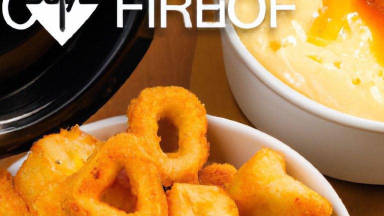 Imagem de uma panela de fondue de queijo derretido com pedaços de pão ao redor, pronta para ser mergulhada. O fundo é uma superfície de ardósia e há ervas frescas espalhadas ao redor da panela.