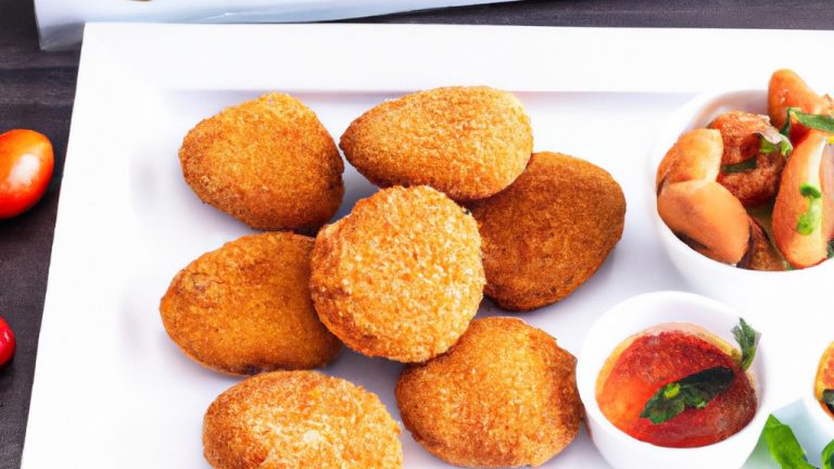 Imagem de um prato de frango Caprese cozido na Airfryer. O frango é coberto com fatias de mussarela fresca, tomates e folhas de manjericão. O prato é guarnecido com azeite e vinagre balsâmico.