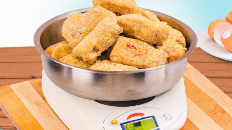 Imagem mostrando um prato de frango empanado com torradas fit, preparados na Airfryer. O frango está crocante e dourado, enquanto as torradas são torradas e crocantes. A imagem também mostra um pequeno pote de molho de tomate.