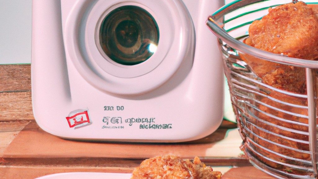 Imagem de frango frito crocante dourado feito na Airfryer, servido com molho e acompanhamentos.