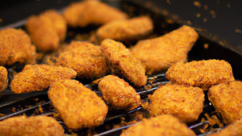 Imagem de um galeto assado na airfryer. O frango está dourado e crocante, e está colocado em uma cesta da airfryer.