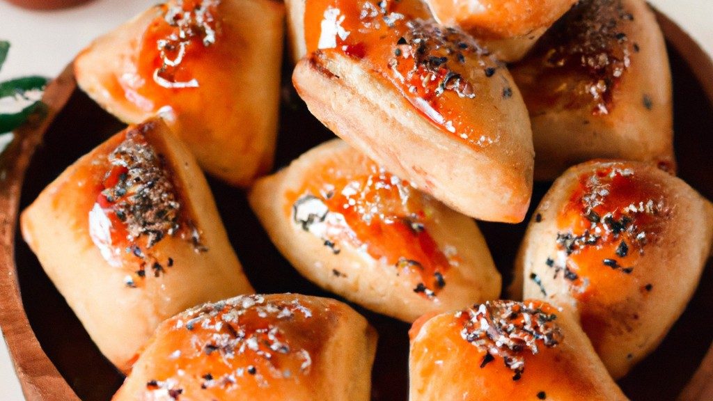 Imagem de uma airfryer com uma cesta cheia de pão de ló em formato de concha com geléia no interior. A geléia está derretendo e escorrendo dos pães de ló.