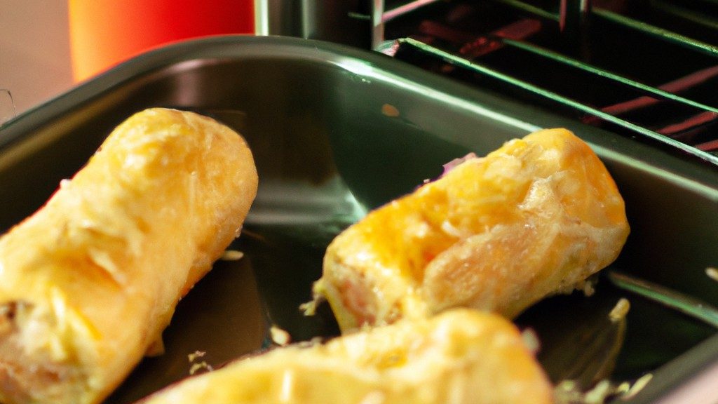 Imagem de rolinhos primavera crocantes e dourados cozidos em uma Airfryer. Os rolinhos são colocados em uma cesta de arame para fritura com ar quente, que circula ao redor deles, resultando em um exterior crocante e um interior cozido uniformemente.
