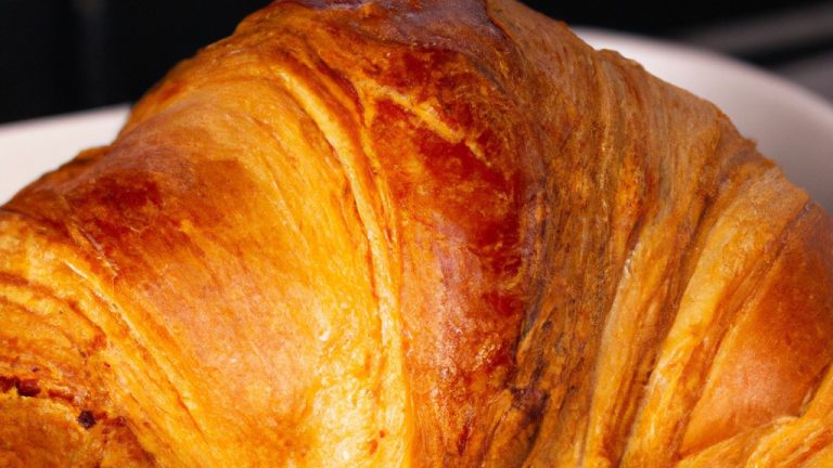 Imagem de croissants quentes e crocantes cozidos em uma airfryer, com um fundo de papel manteiga e uma pitada de açúcar de confeiteiro por cima.