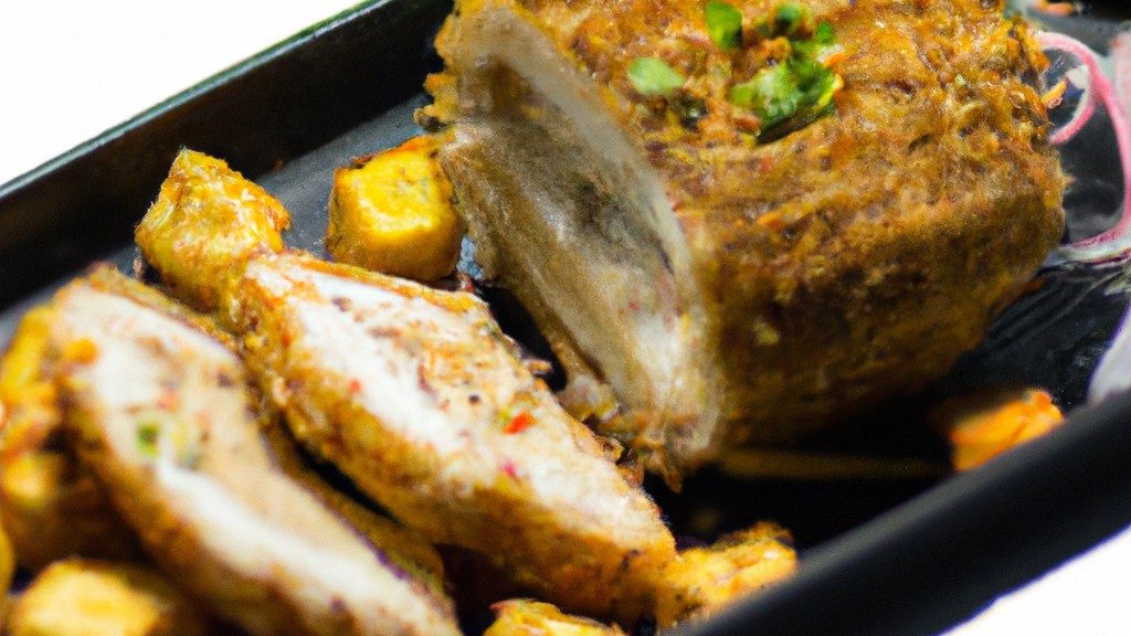 Imagem do prato de lombo de bacalhau cozido na airfryer, com um interior branco e suculento e uma crosta externa dourada e crocante.