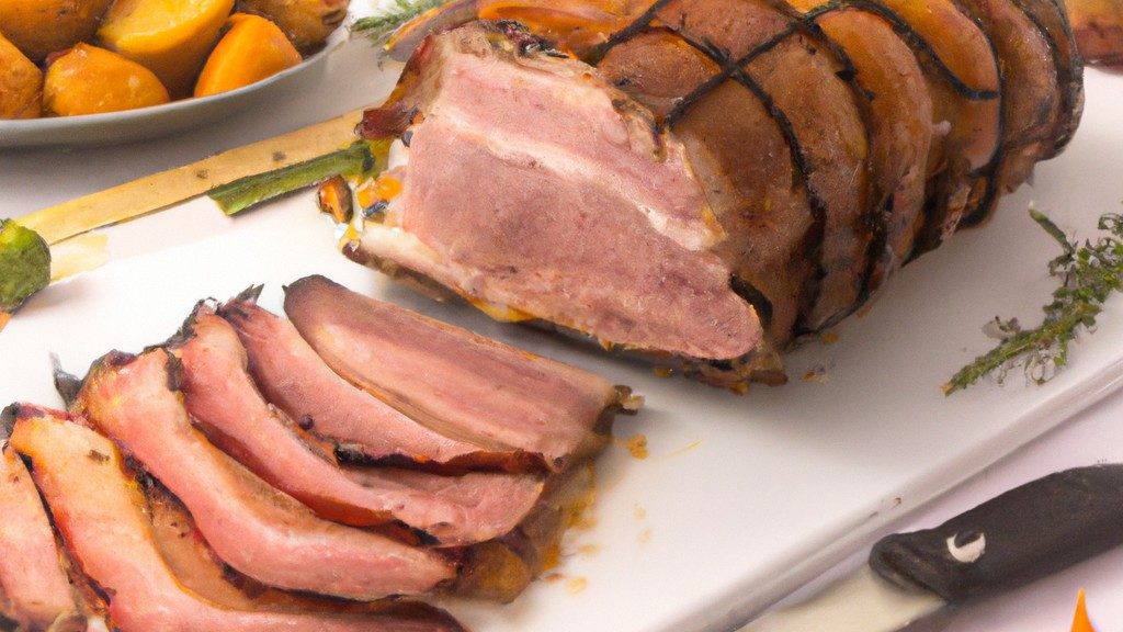 Imagem de um filé de pirarucu cozido na Airfryer. O filé tem uma crosta dourada e crocante, com carne branca e úmida no interior. A imagem mostra também um prato com arroz e legumes, complementando o peixe.
