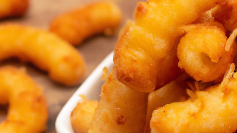 Imagem de um prato de macarrão com queijo feito na Airfryer, com uma crosta dourada e borbulhante.