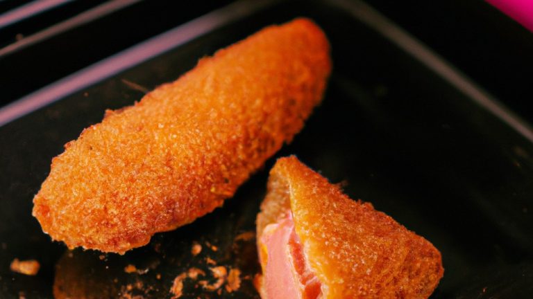 Imagem de uma porção de mortadela frita na airfryer, cortada em fatias douradas e crocantes, servida com um molho de mostarda ao lado.