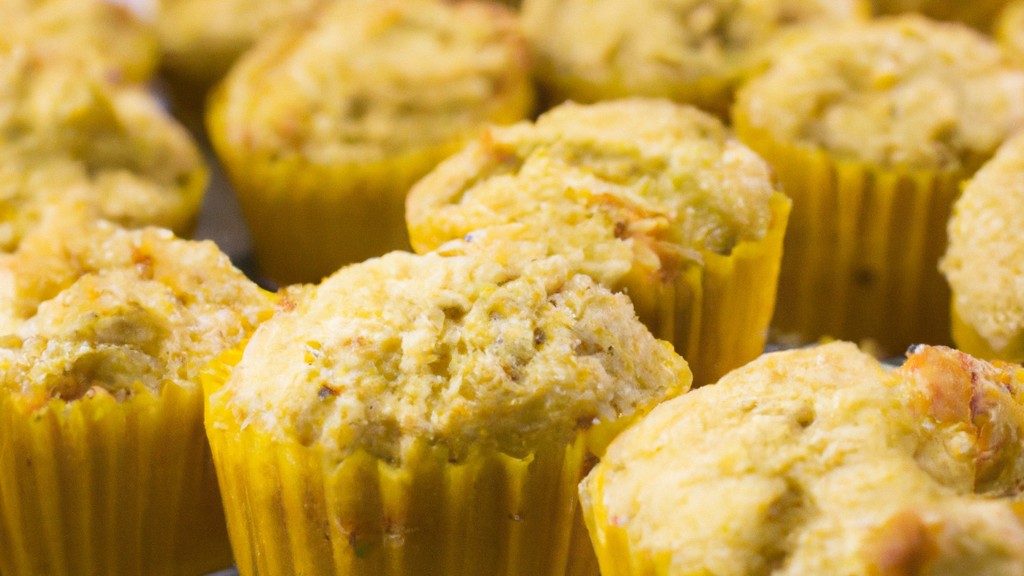 Imagem de muffins salgados crocantes e dourados feitos com grão de bico, assados em uma airfryer para um lanche ou café da manhã saudável e saboroso.