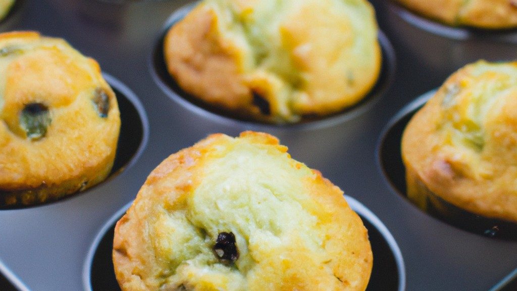 Imagem de muffins dourados e fofos feitos em uma airfryer, com instruções passo a passo para criar muffins caseiros deliciosos e fáceis.