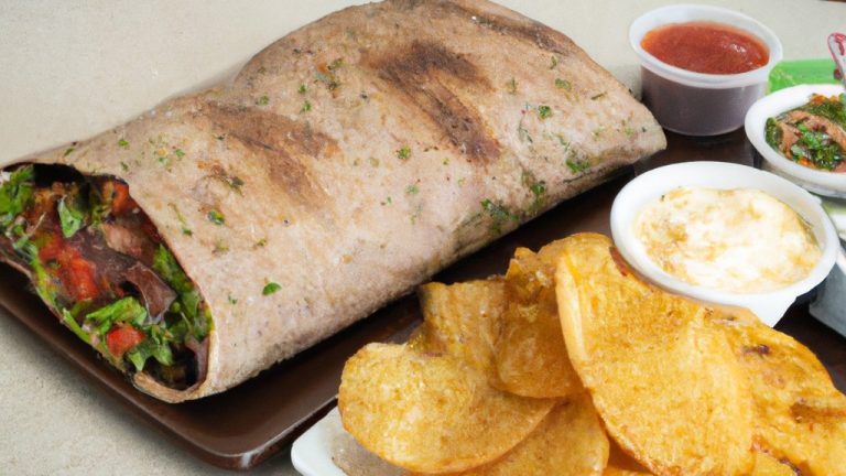 Uma foto de um burrito gigante dourado em uma Airfryer, cercado por mãos alcançando e pegando pedaços. O burrito é recheado com arroz, feijão, carne, queijo, alface e tomate.