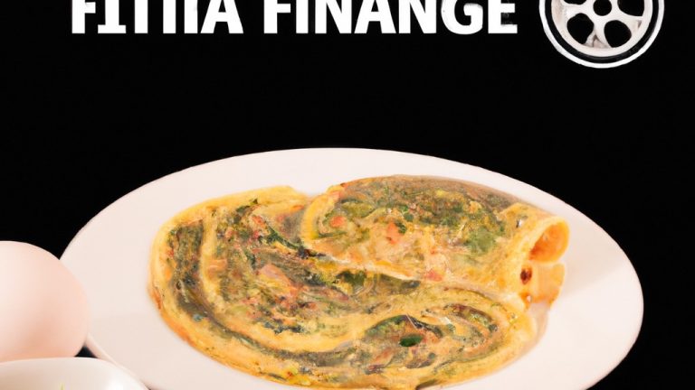 Imagem de uma omelete de espinafre feita na Airfryer, com uma aparência dourada e fofa. A omelete está servida em um prato branco com espinafre fresco ao lado.