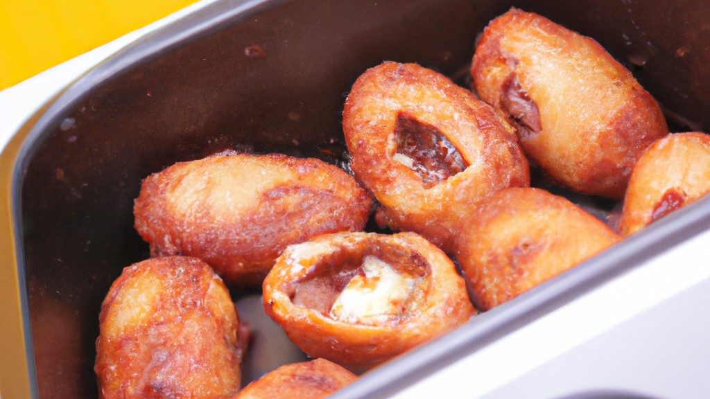 Imagem de uma cesta de airfryer cheia de ovos de codorna cozidos. Os ovos são dourados e crocantes, com alguns pontos escuros carbonizados. Eles estão dispostos em uma única camada na cesta, com um pouco de espaço entre eles.
