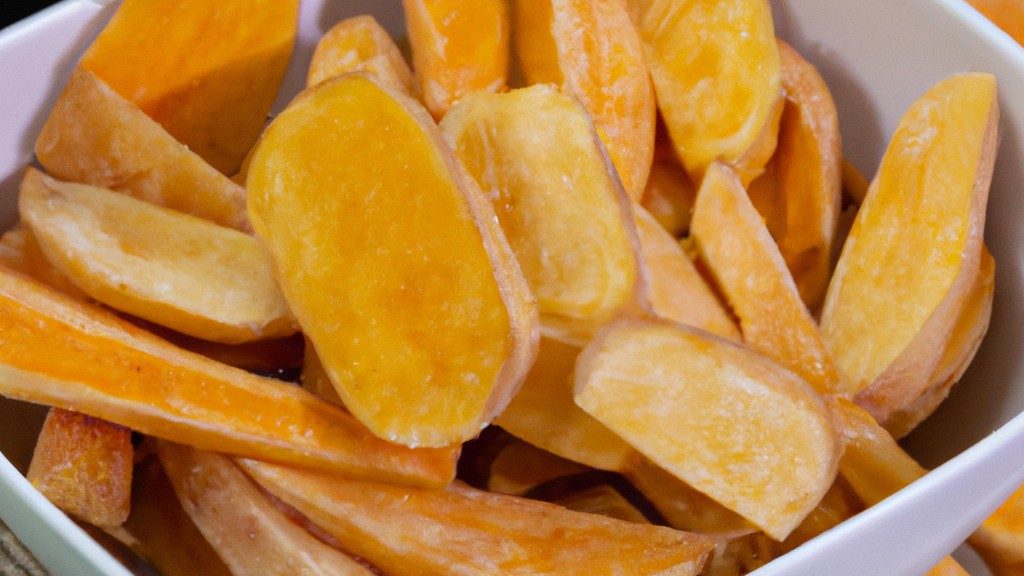 Image of crispy potato sticks arranged on a plate. These potato sticks are golden brown and appear to be seasoned with herbs and spices. They are arranged in a haphazard manner, creating a visually appealing composition.