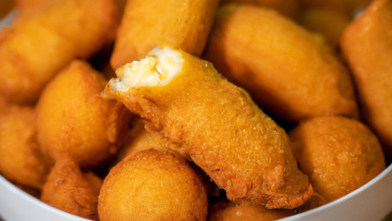 Imagem mostra palitos de queijo mussarela empanados fritos na airfryer, com uma crosta dourada e crocante por fora e queijo derretido e pegajoso por dentro.