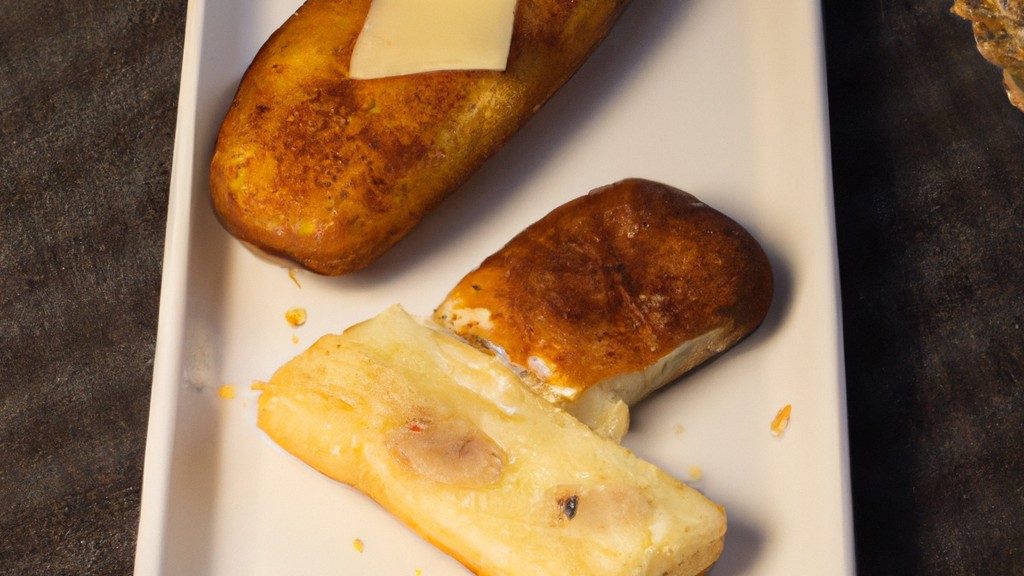 Uma foto de pão de hambúrguer cortado ao meio e recheado com carne moída e queijo derretido, cozido em uma airfryer. O pão está dourado e crocante, e a carne moída está bem cozida e suculenta. O queijo está derretido e borbulhando, cobrindo a carne moída. O fundo é branco e a imagem está focada no pão de hambúrguer.