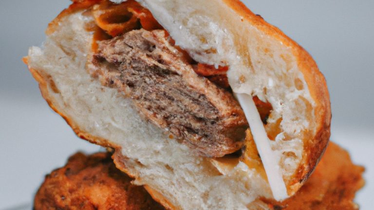 Imagem de uma airfryer com uma cesta contendo vários pães com carne moída assados. Os pães são dourados e crocantes, com um recheio de carne moída temperada visível. A imagem inclui texto que diz "Pão Com Carne Moída Na Airfryer: Receita Fácil E Deliciosa".