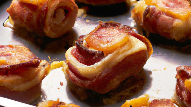 Imagem de um pão de batata cortado ao meio, recheado com queijo derretido e presunto. O pão é cozido na Airfryer e tem uma crosta dourada e crocante.