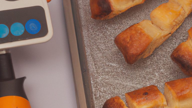 Imagem de um pão francês congelado dourado e crocante cozido em uma airfryer. A imagem mostra o pão cortado ao meio, revelando um interior macio e fofo. O fundo é uma superfície de madeira escura.