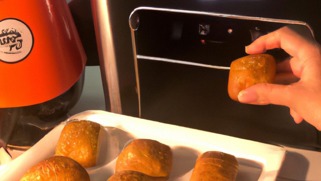 Imagem de um pão dourado recém-assado em uma airfryer, com uma crosta crocante e um interior macio e fofo.