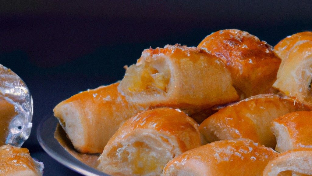 Imagem de um pastel de maçã dourado e crocante saindo de uma Airfryer. O pastel tem uma crosta escamosa, recheio de maçã quente e canela polvilhada por cima.
