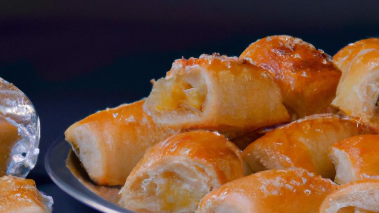 Imagem de um pastel de maçã dourado e crocante saindo de uma Airfryer. O pastel tem uma crosta escamosa, recheio de maçã quente e canela polvilhada por cima.