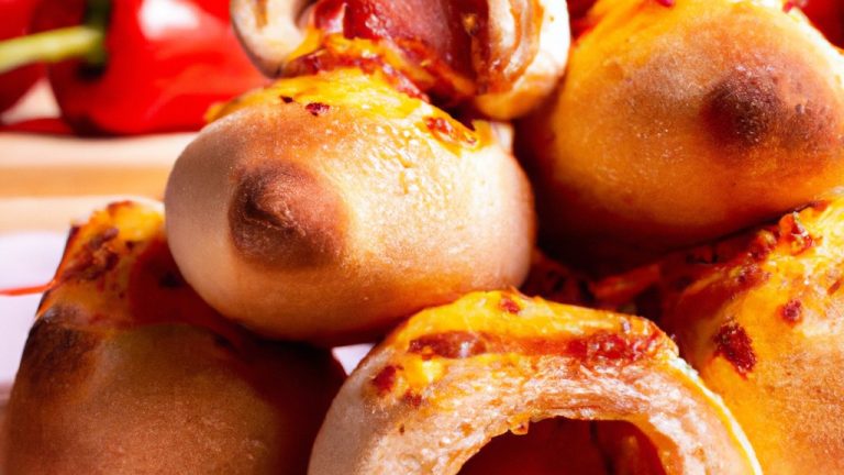 Imagem de uma pizza redonda cortada em fatias, com crosta dourada e queijo derretido borbulhando. A pizza é cozida em uma Airfryer, e a cesta da Airfryer é visível ao fundo.