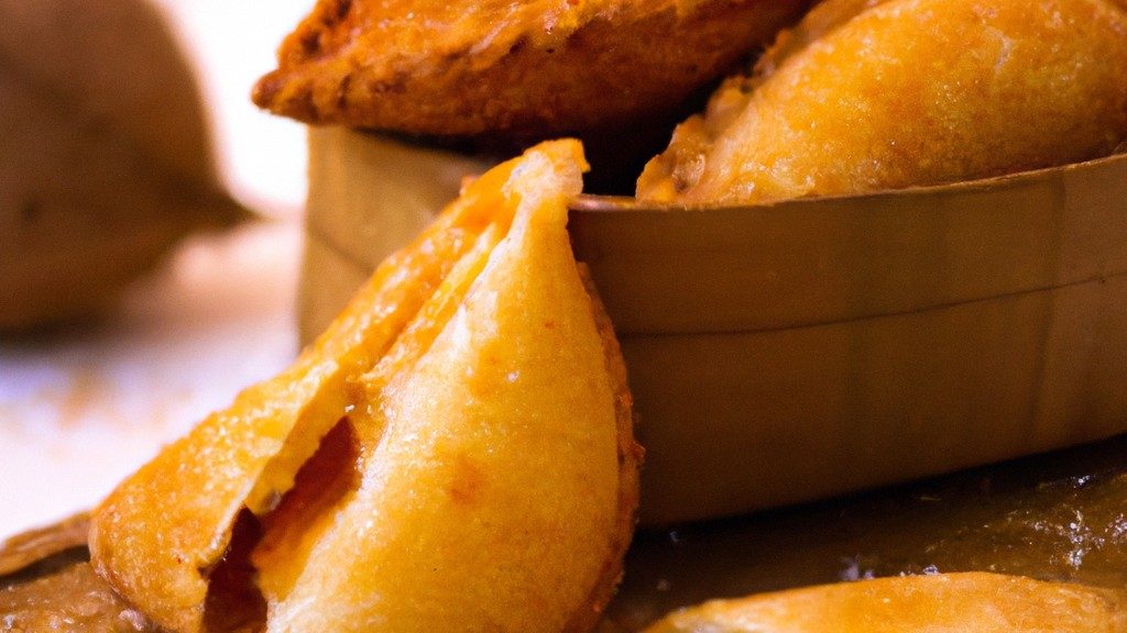 Imagem de Pastelzinho de Belém feito na Airfryer, com uma crosta folhada e dourada e um interior cremoso e cozido. O pastelzinho está situado sobre uma superfície branca, com uma pitada de açúcar de confeiteiro polvilhada por cima.