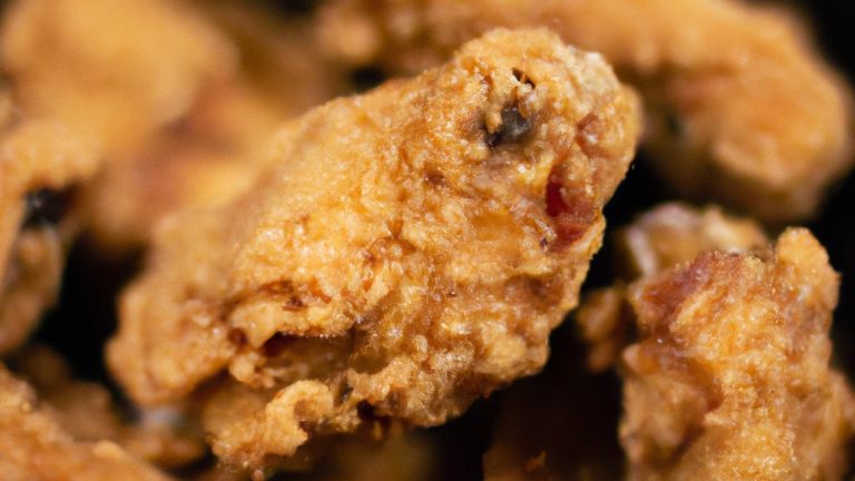 Imagem de petiscos de frango crocantes e dourados cozidos na Airfryer, servidos em um prato com um molho para mergulhar.