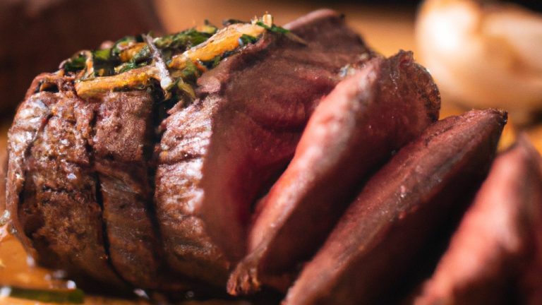 Uma picanha suculenta e grelhada na Airfryer, coberta com manteiga derretida e alho picado, resultando em uma iguaria saborosa.