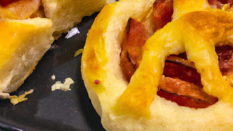 Imagem de uma pizza doce feita com massa de Rap10 e assada na Airfryer. A pizza é coberta com uma mistura de canela e açúcar, além de nozes picadas e passas. A pizza é mostrada em um prato branco com uma fatia cortada.