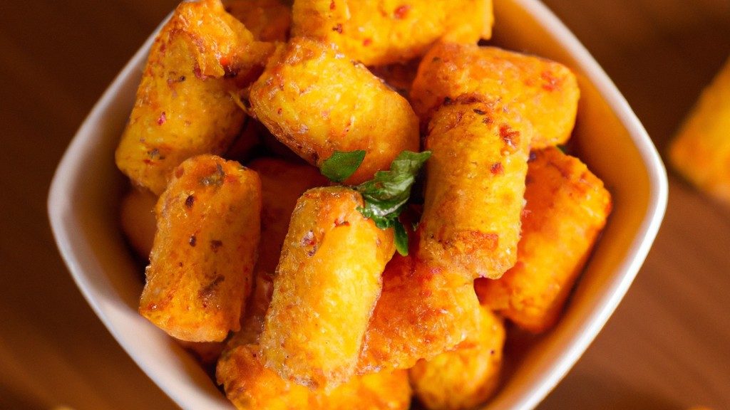 Foto de Presunto Parma colocado em uma cesta de airfryer. O presunto está dourado e crocante, com bordas levemente queimadas.