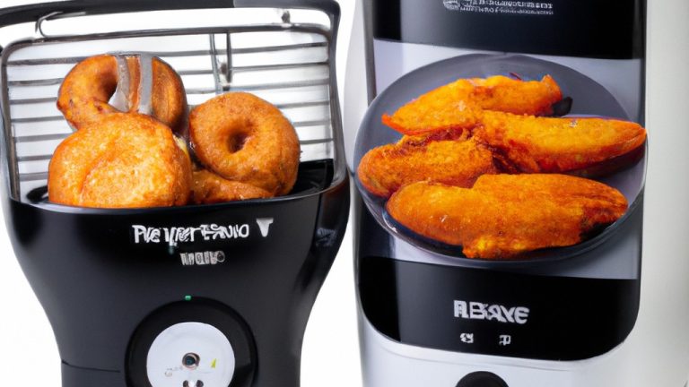 Imagem de uma fritadeira sem óleo com a marca "Melhor Fritadeira Sem Óleo" em destaque na tela. A fritadeira é mostrada em um fundo branco, com um gráfico de barras indicando os principais recursos à direita. Os recursos incluem capacidade, temperatura, timer e desligamento automático.