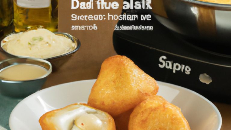 Imagem de um queijo Camembert assado na Airfryer, com o centro derretido e a crosta dourada e crocante.