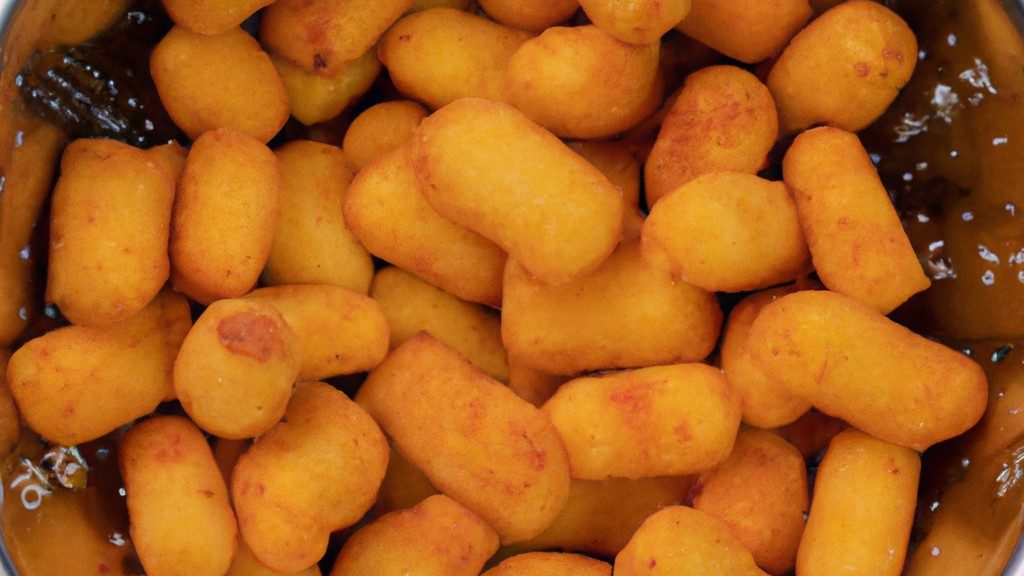 Imagem de queijo coalho frito na Airfryer. O queijo é dourado e crocante por fora, e macio e derretido por dentro. Ele está cortado em pedaços e servido com um molho de tomate.