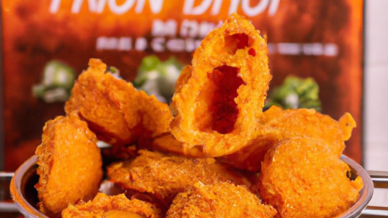 Imagem de queijo empanado com Doritos na Airfryer. O queijo é cortado em tiras e empanado com as batatas fritas Doritos esmagadas. As tiras são colocadas na Airfryer e cozidas até ficarem douradas e crocantes.