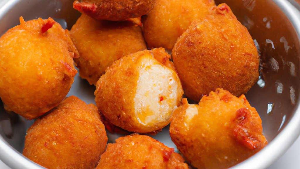 Uma fotografia de um prato cheio de quibe assado na Airfryer. Os quibes são dourados e crocantes, e estão acompanhados de molho de hortelã e limão.