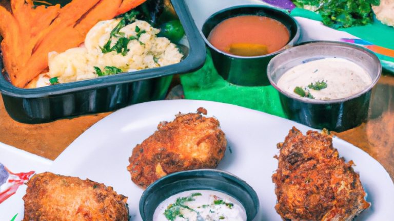 Imagem mostra um prato com frango frito crocante e dourado, coberto com ervas frescas e acompanhado de fatias de limão. O frango foi cozido em uma Airfryer, resultando em uma textura crocante por fora e macia e suculenta por dentro.