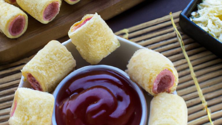 Imagem de um Rap10 enrolado com presunto e queijo, cortado ao meio e colocado numa cesta de Airfryer.