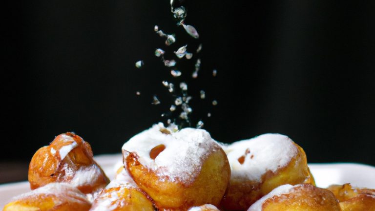Imagem de uma travessa com rabanadas douradas e crocantes preparadas na Airfryer. As rabanadas são polvilhadas com açúcar e canela e servidas com calda de frutas vermelhas ao lado.