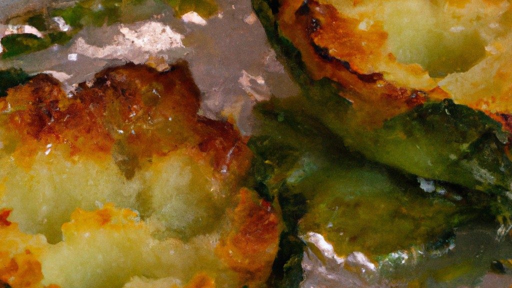 Imagem de uma couve-flor inteira, cortada ao meio e recheada com uma mistura de queijo, brócolis e couve-flor. A couve-flor está gratinada e dourada na Airfryer.