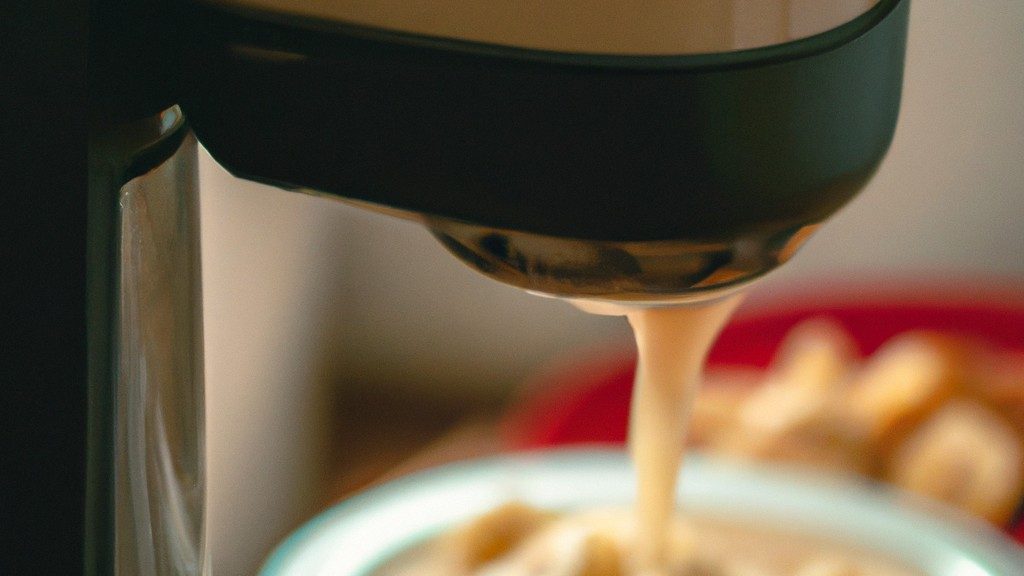 Imagem de uma tigela branca contendo doce de leite cremoso e dourado, feito na Airfryer. A tigela está sobre um pano de prato azul e branco e há uma colher de metal ao lado.